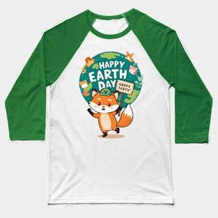 lovely happy earth day with cute fox illusatration Baseball T-Shirt